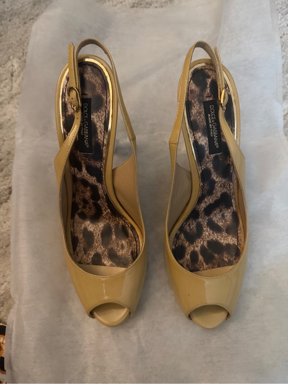 “New” Authentic Dolce & Gabbana Yellow Patent Peep-Toe Slingback Heels size36.5